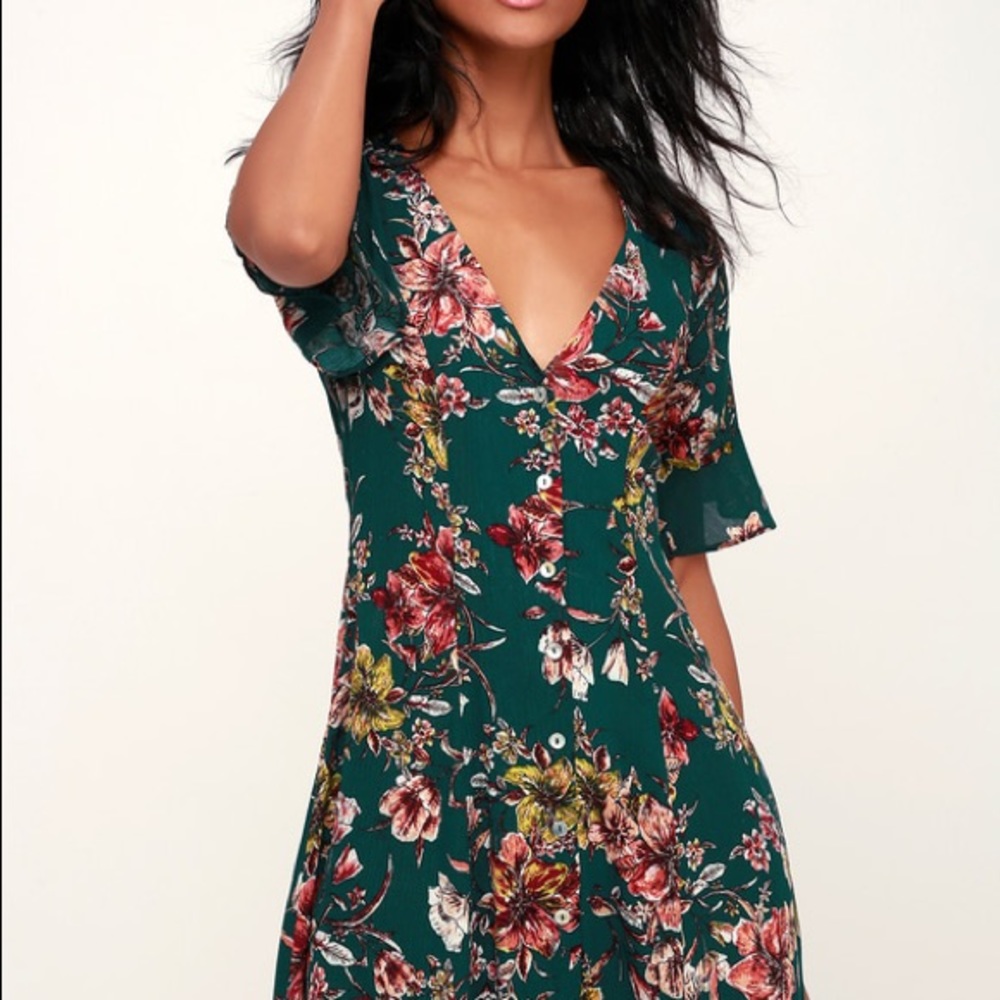 Lulu’s Garden of Delight Forest Green Dress